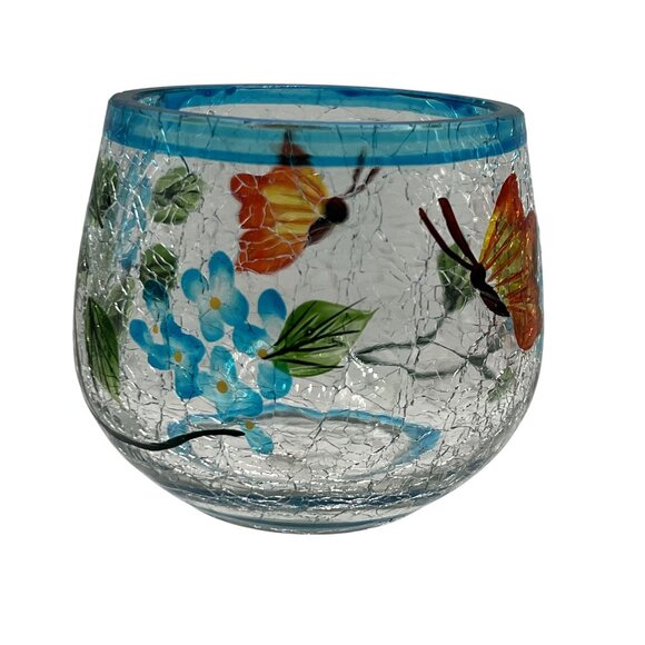Yankee Candle Crackle Glass Votive Holder 3"x3" Butterflies Signify Freedom Hope - Picture 2 of 11